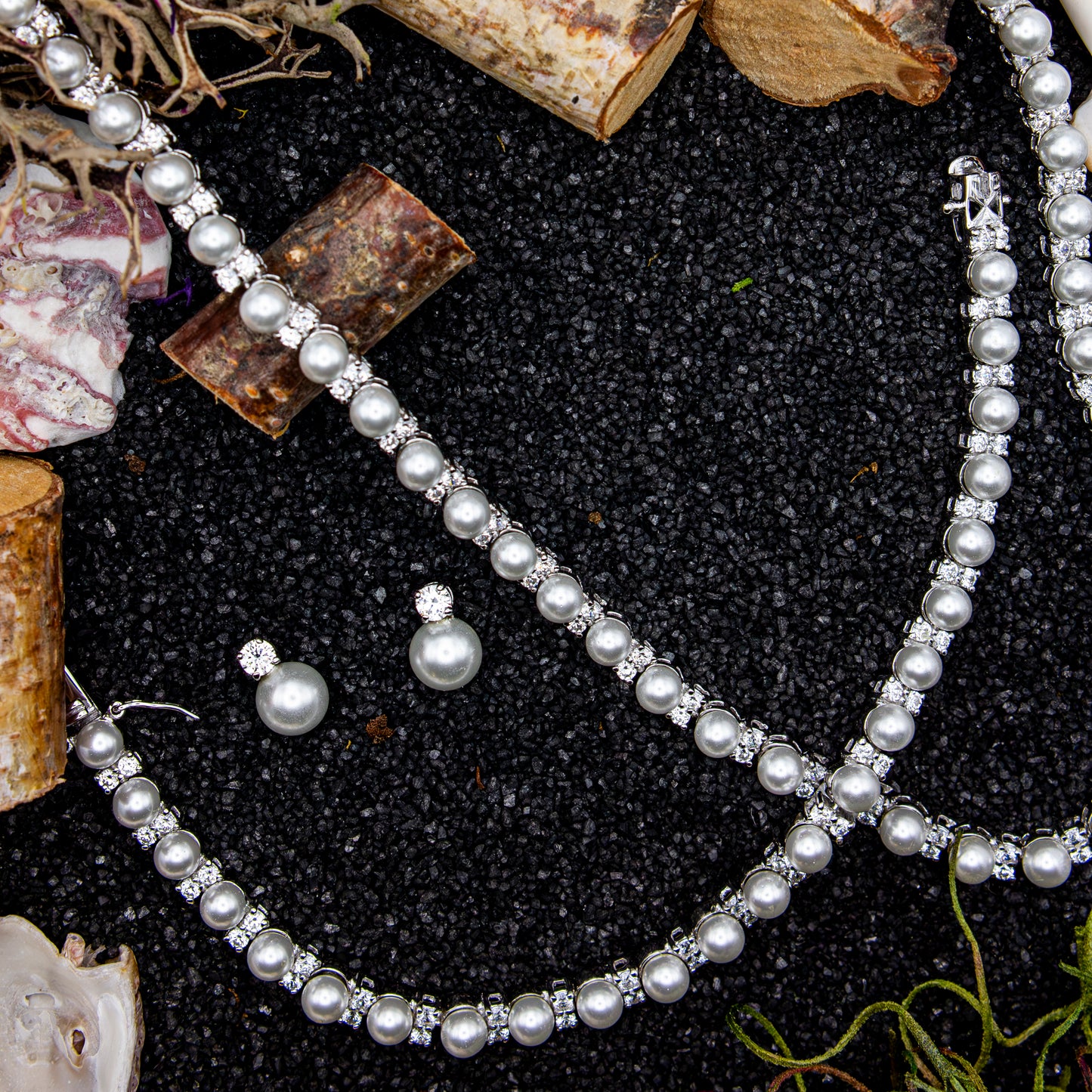 AD096P- Pearl & CZ .925 sterling silver bracelet