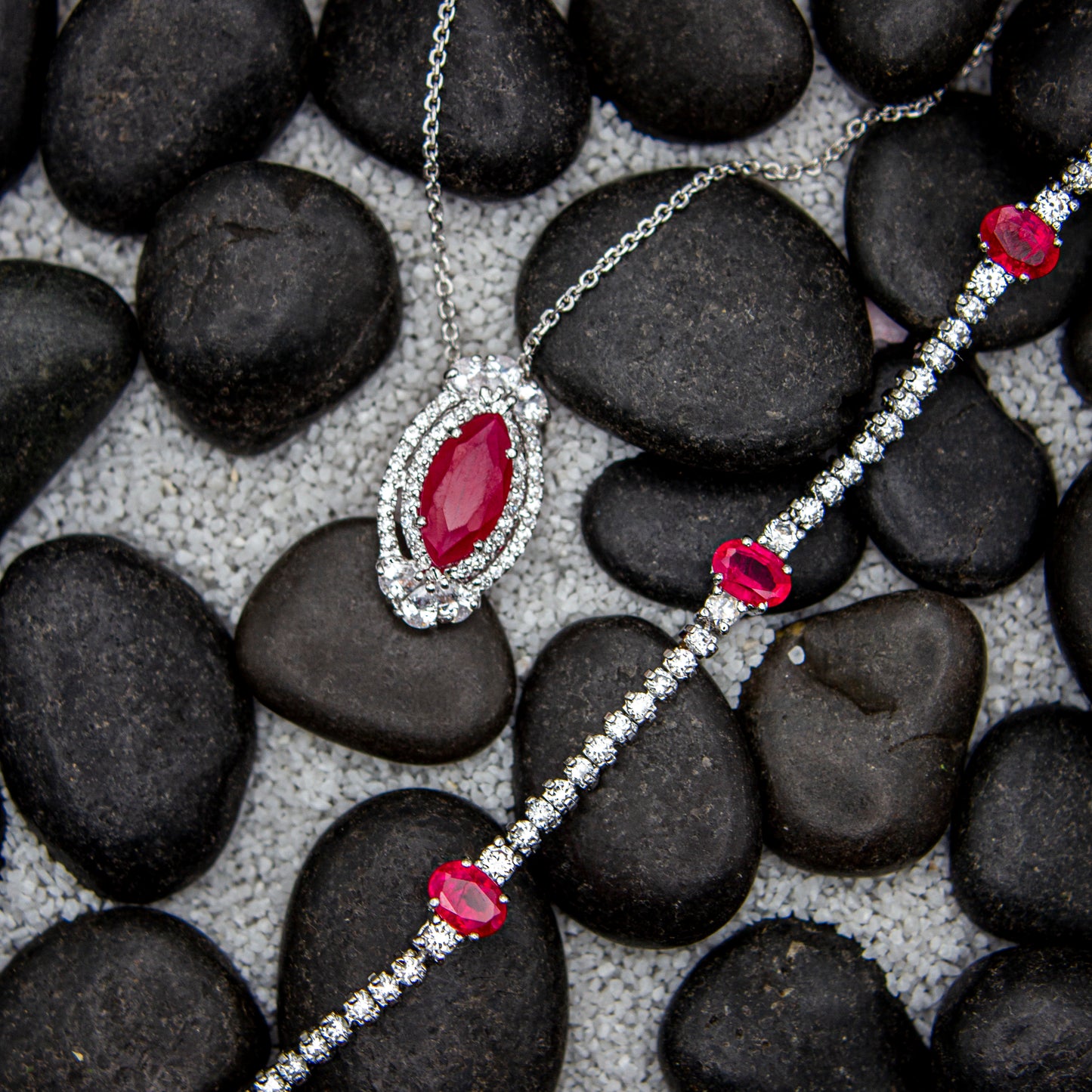 P03RU- Oval Ruby & White CZ bracelet