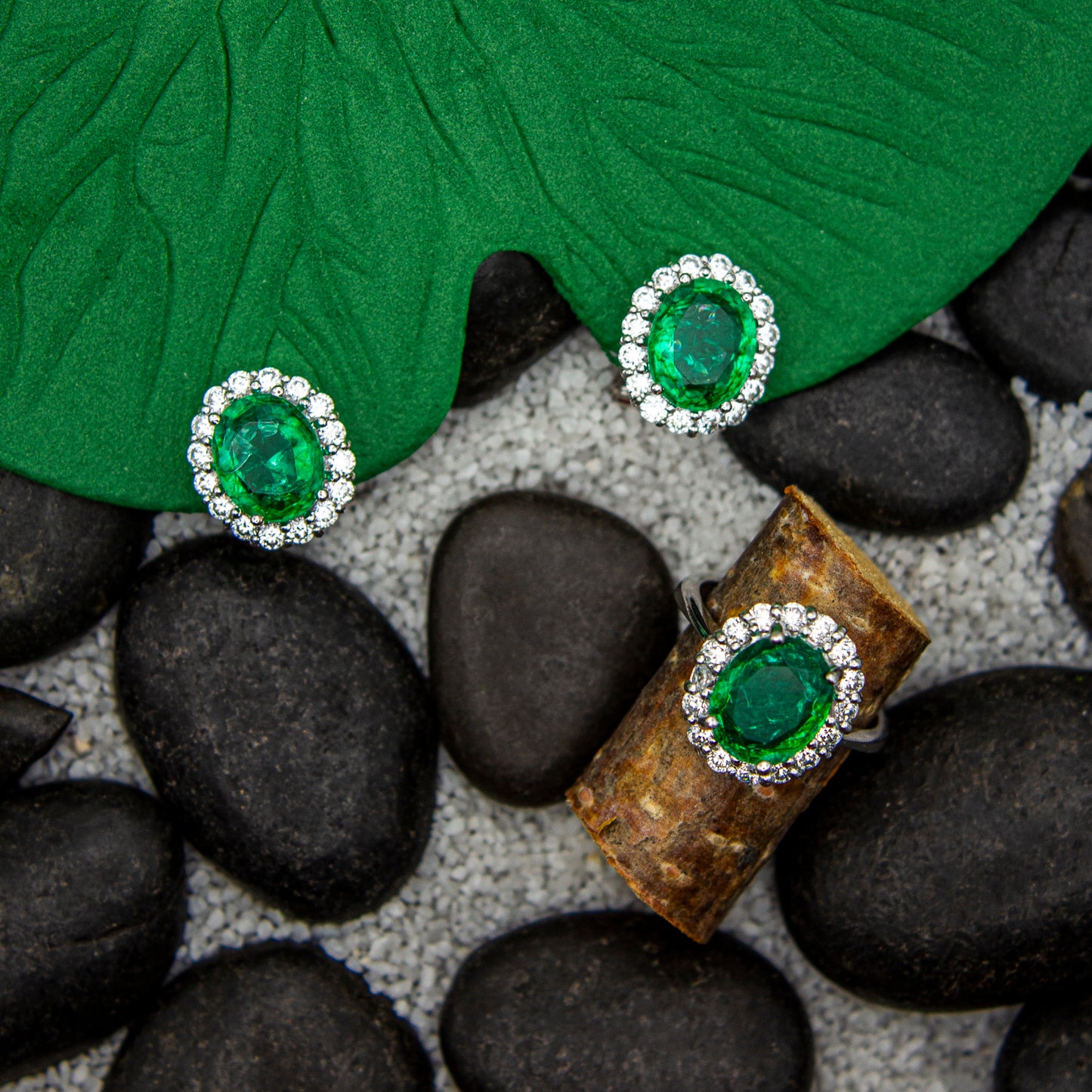 E6075EM- Emerald CZ Omega clip earrings