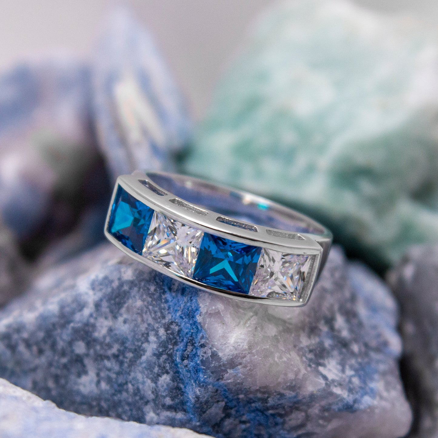NR2089B- Blue and White Topaz CZ band
