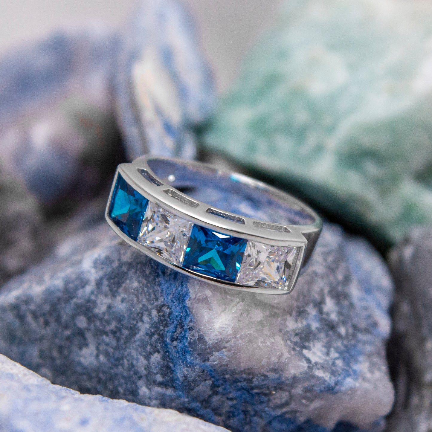 NR2089B- Blue and White Topaz CZ band