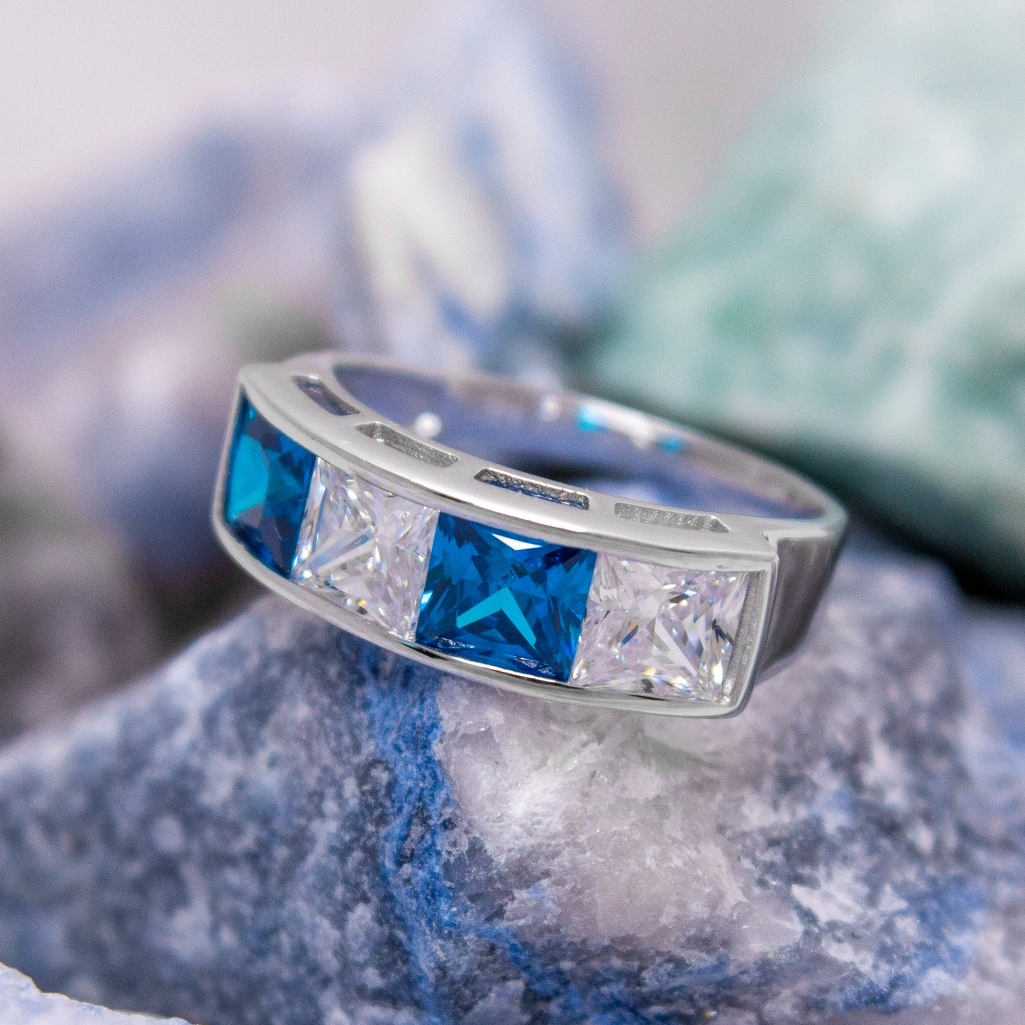 NR2089B- Blue and White Topaz CZ band