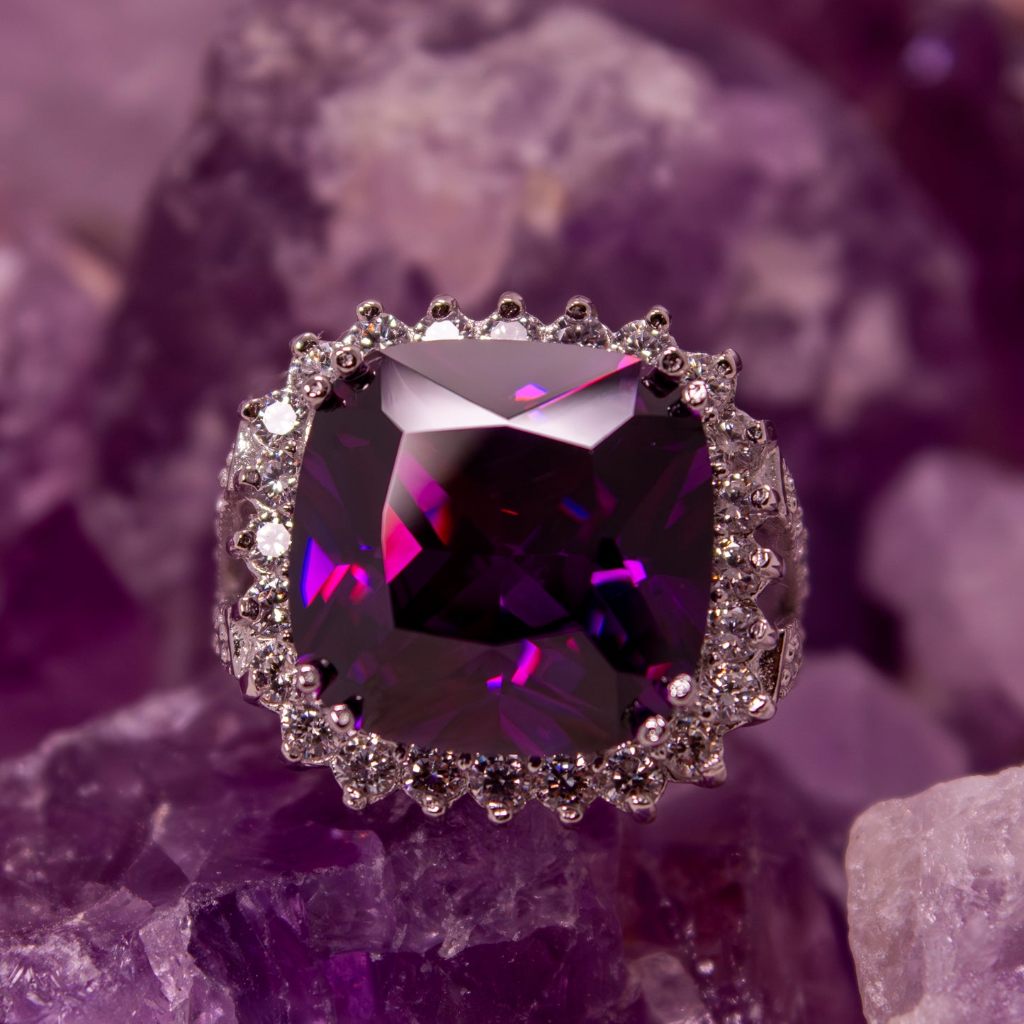 Q103AM- Opulent Amethyst CZ Cocktail ring