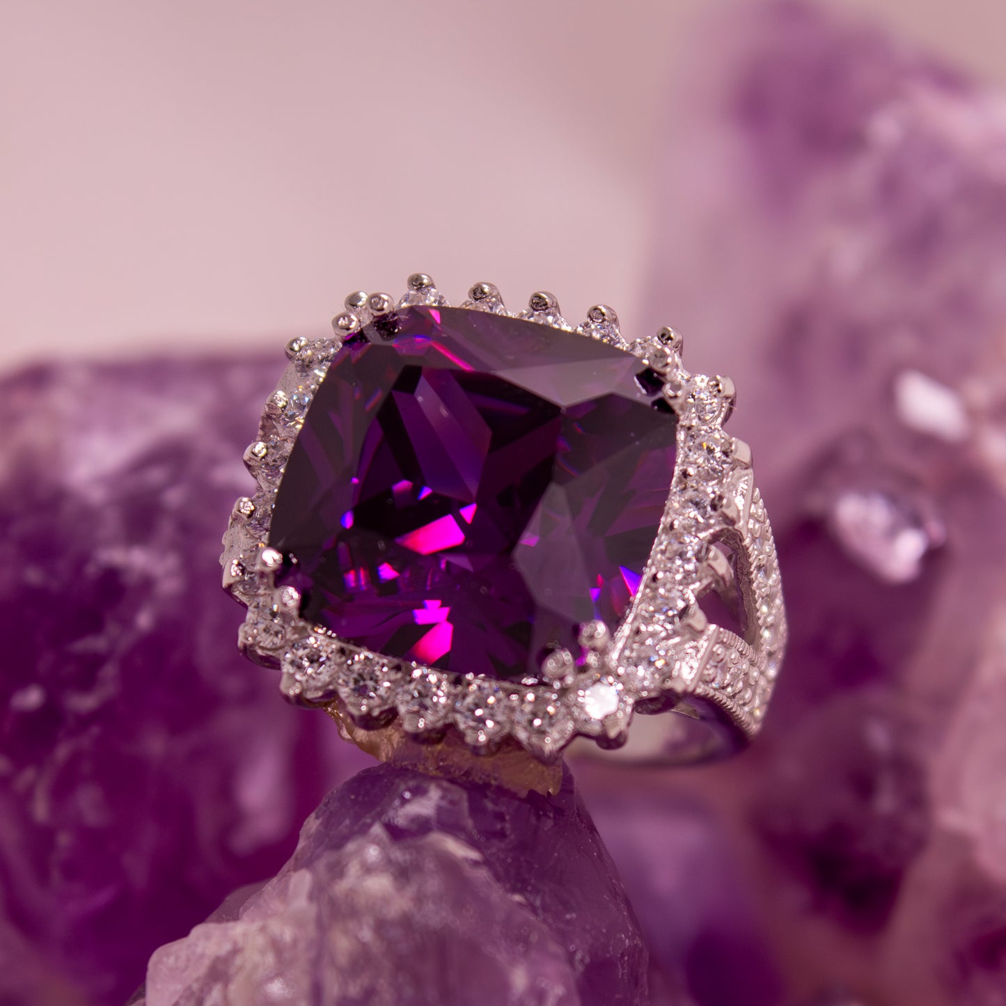 Q103AM- Opulent Amethyst CZ Cocktail ring