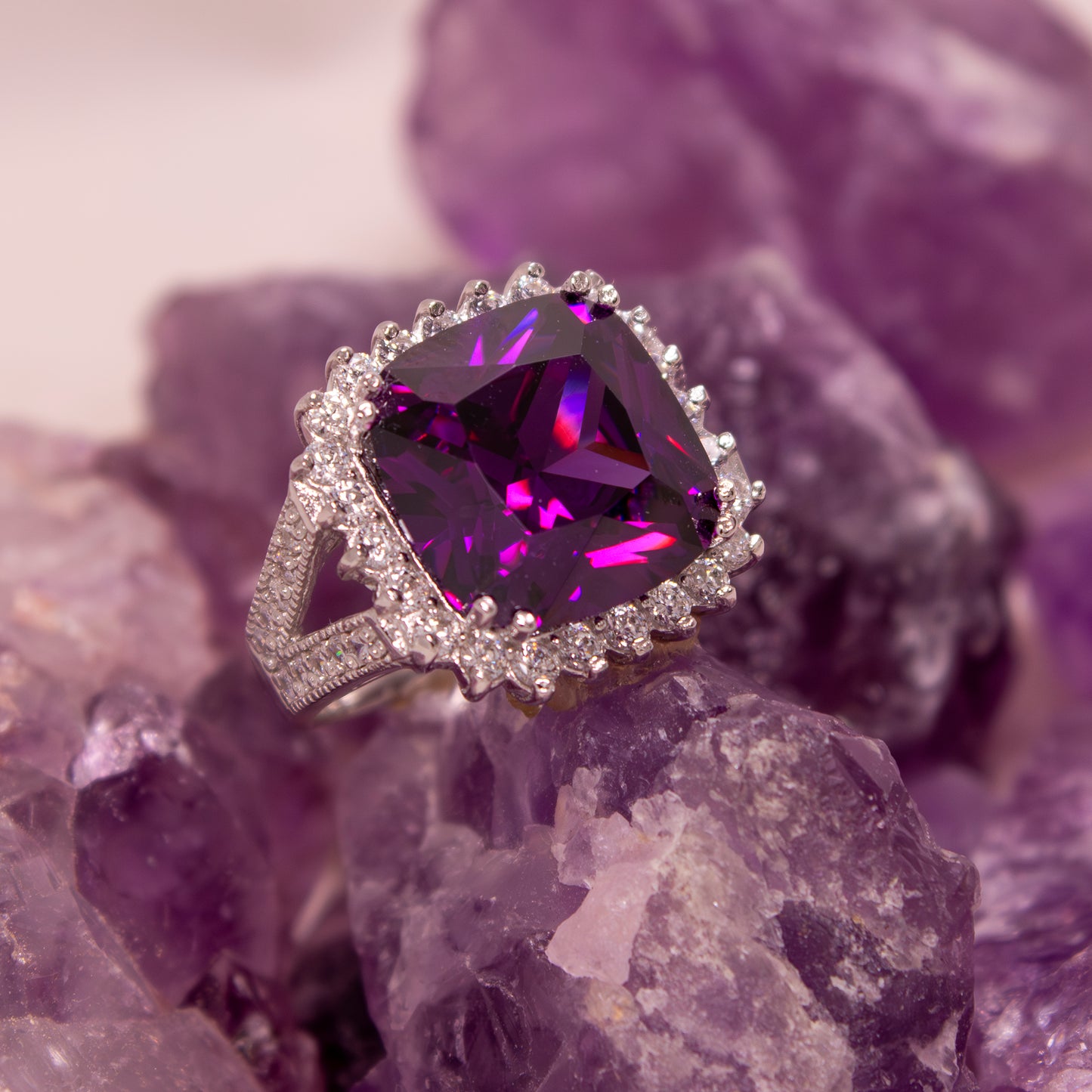 Q103AM- Opulent Amethyst CZ Cocktail ring