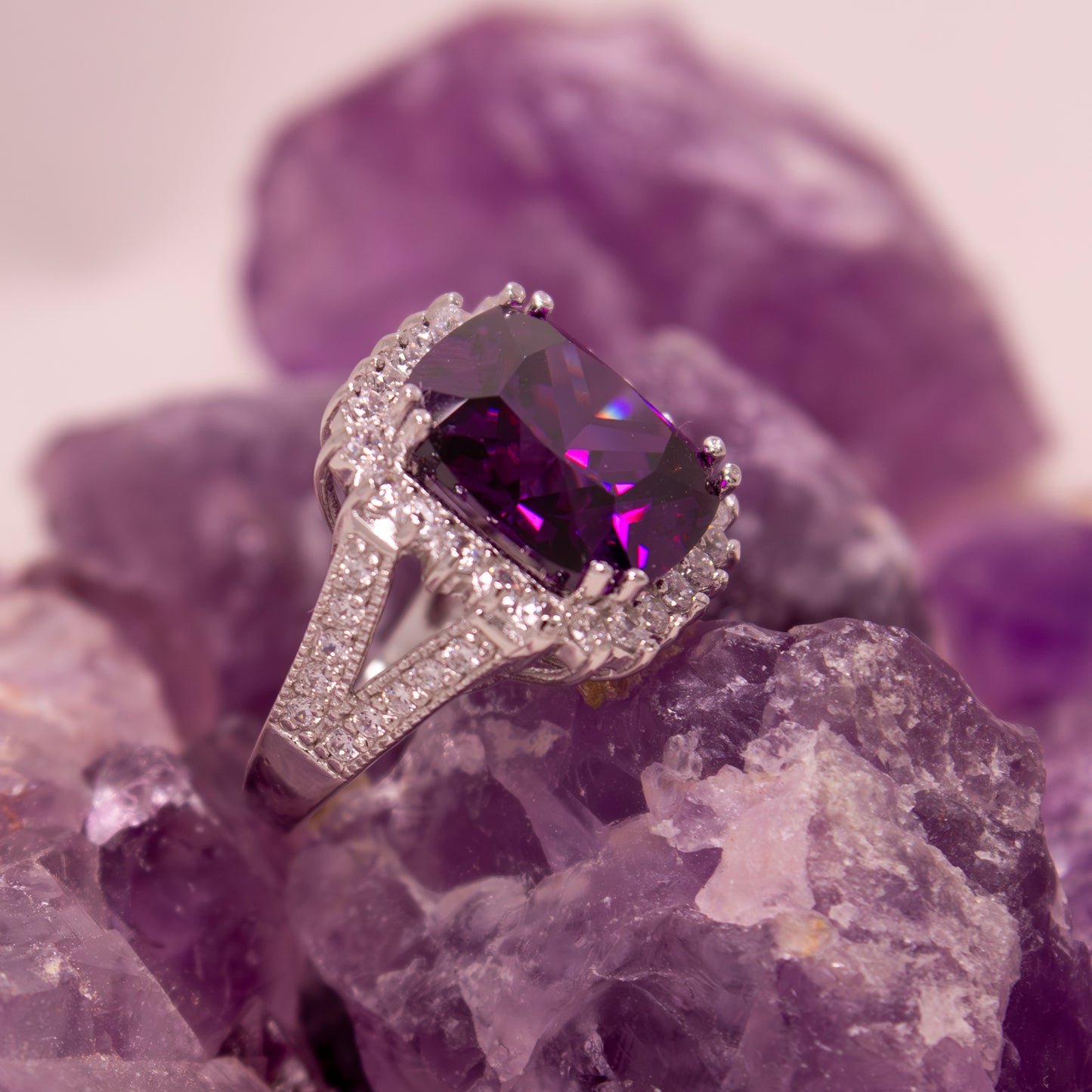 Q103AM- Opulent Amethyst CZ Cocktail ring