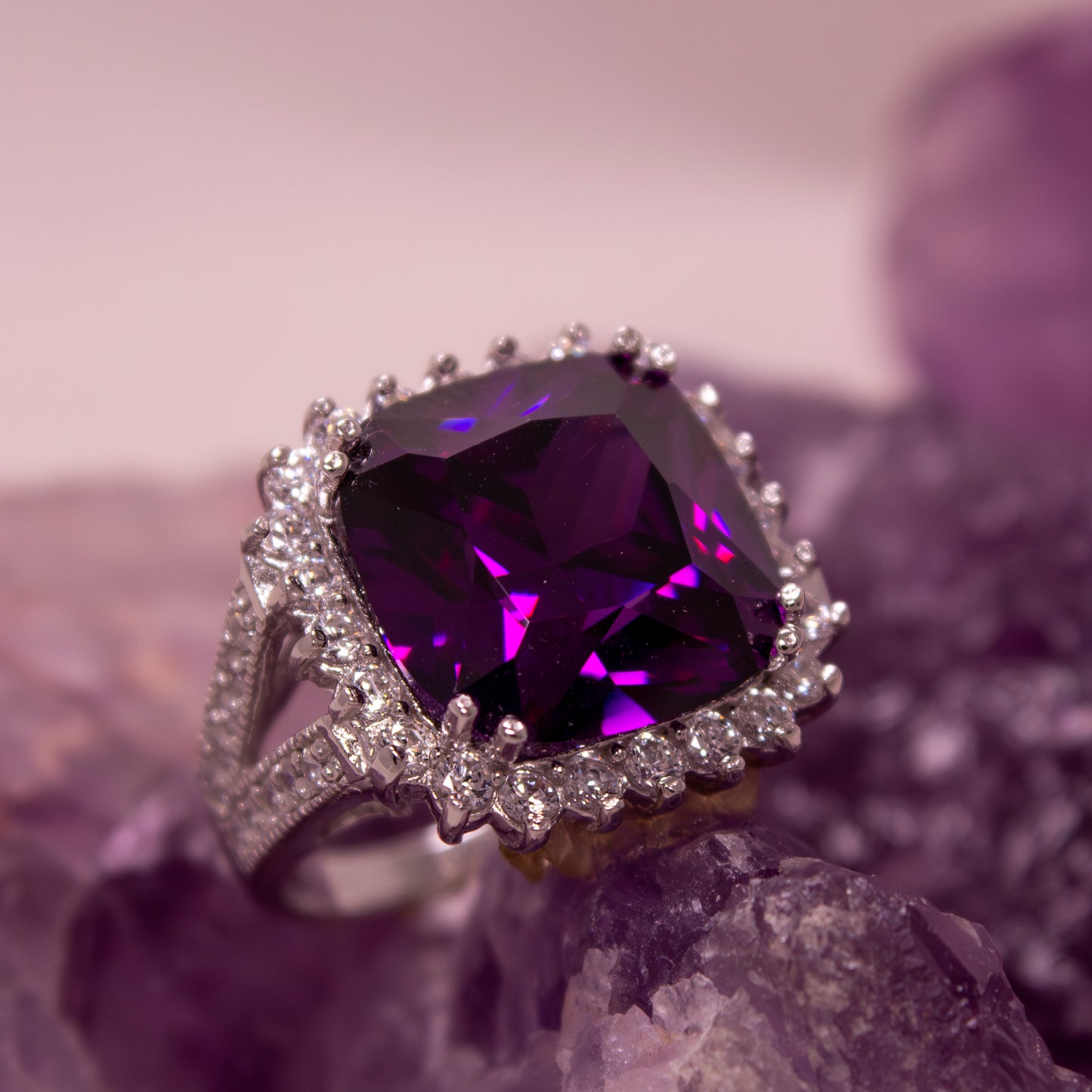 Q103AM- Opulent Amethyst CZ Cocktail ring