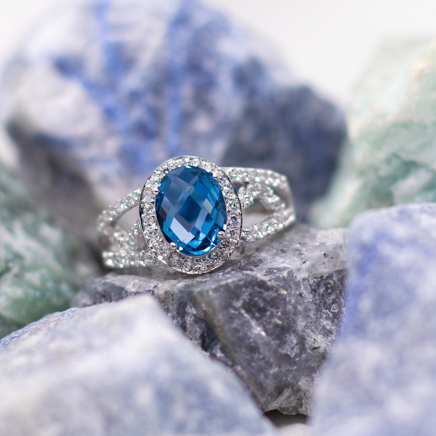 NR2523- Blue Topaz CZ Renaissance Ring