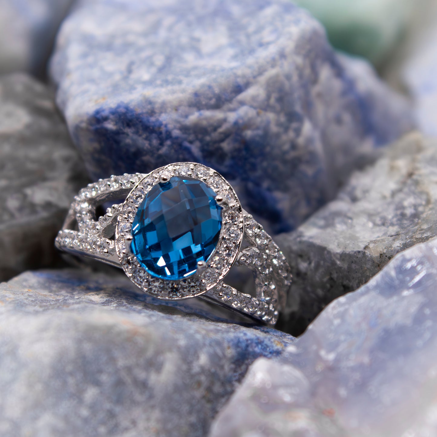 NR2523- Blue Topaz CZ Renaissance Ring
